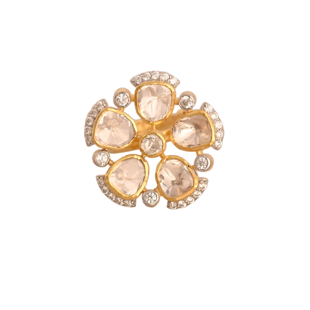Noor Bloom Polki Silver Ring