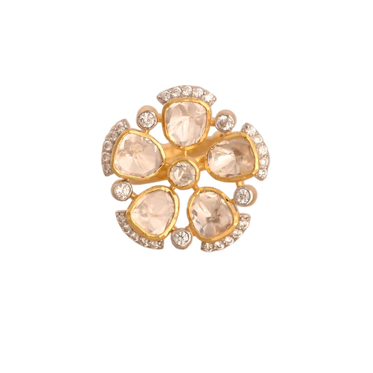 Noor Bloom Polki Silver Ring