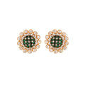 Floral Polki & Green Meenakari Silver Earrings