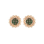 Floral Polki & Green Meenakari Silver Earrings