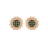 Floral Polki & Green Meenakari Silver Earrings
