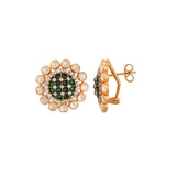 Floral Polki & Green Meenakari Silver Earrings