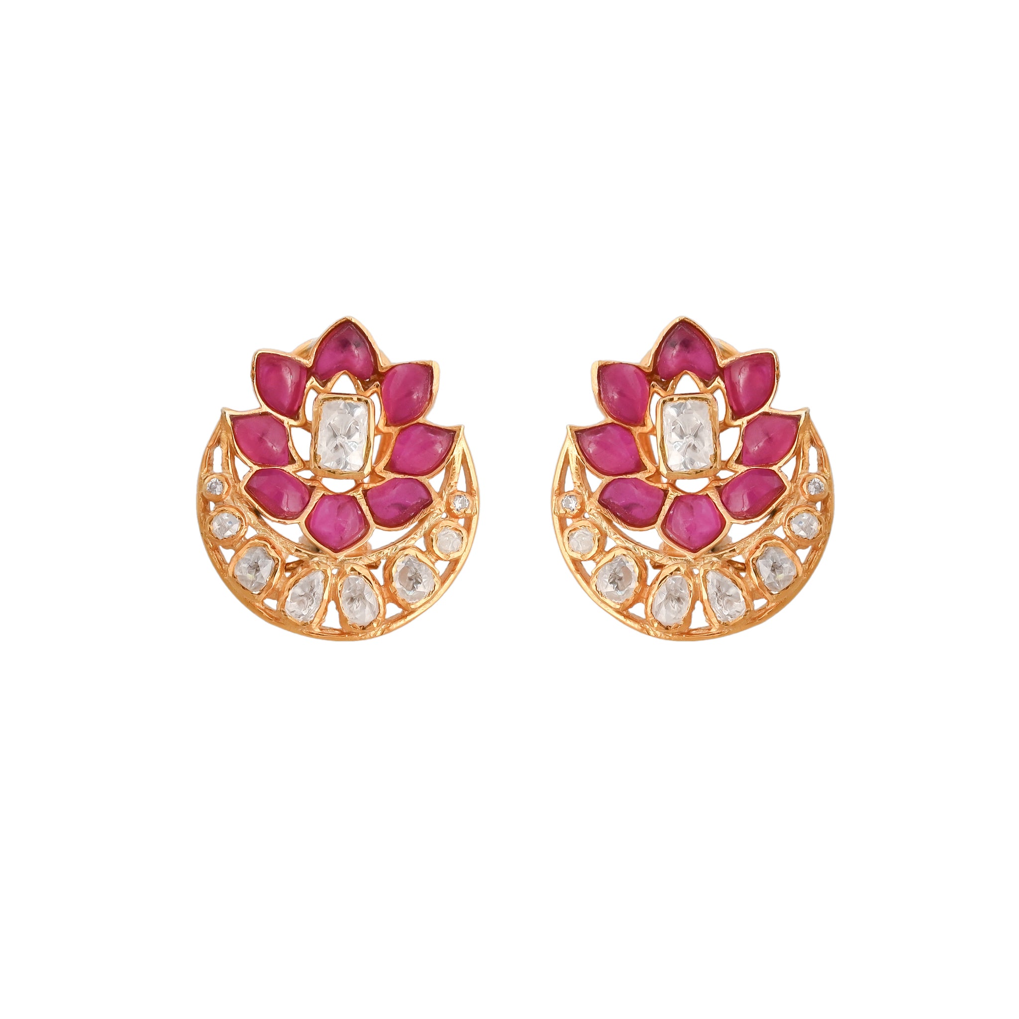 Gul Lotus Ruby & Polki Silver Earring
