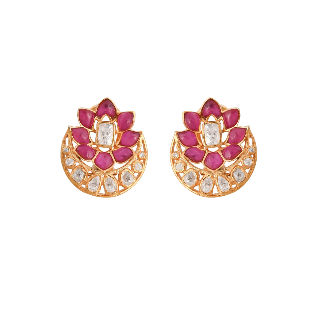 Gul Lotus Ruby & Polki Silver Earring