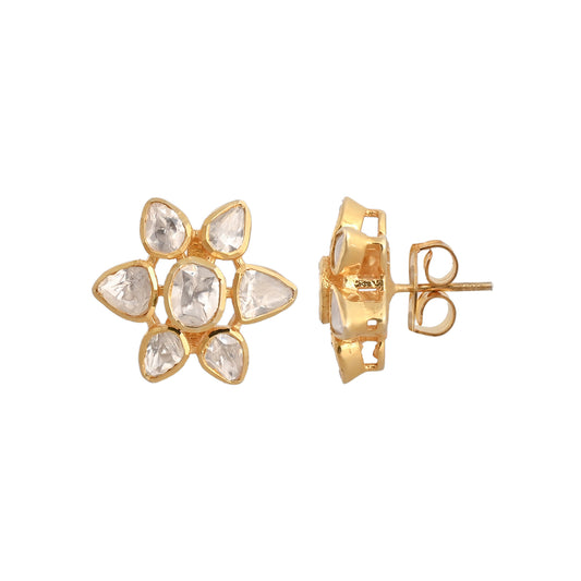 Noor Polki Flower Silver Stud Earrings