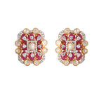 Ruby Diamond & Polki Silver Stud Earrings