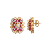 Ruby Diamond & Polki Silver Stud Earrings