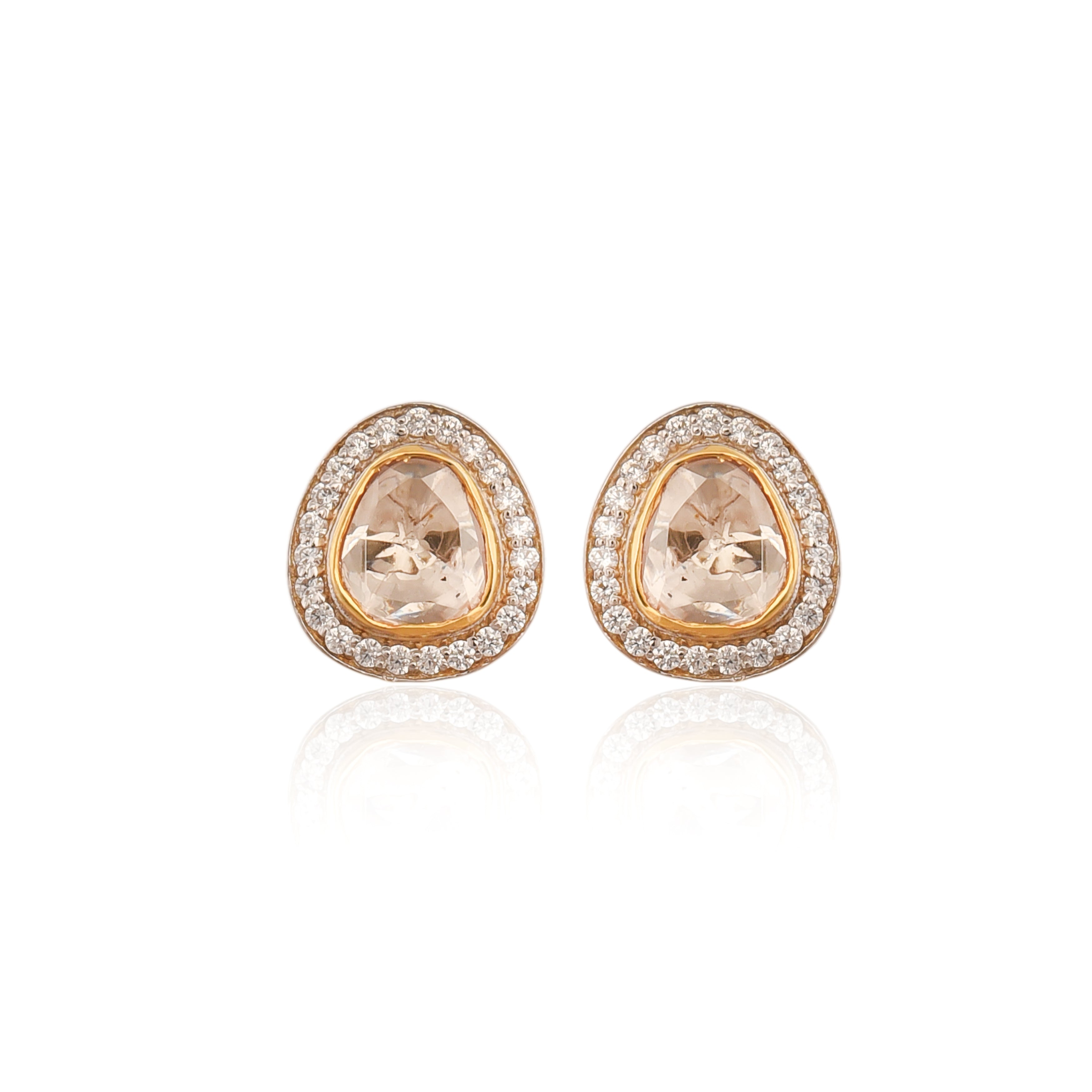 Noor Pear Polki Silver Studs