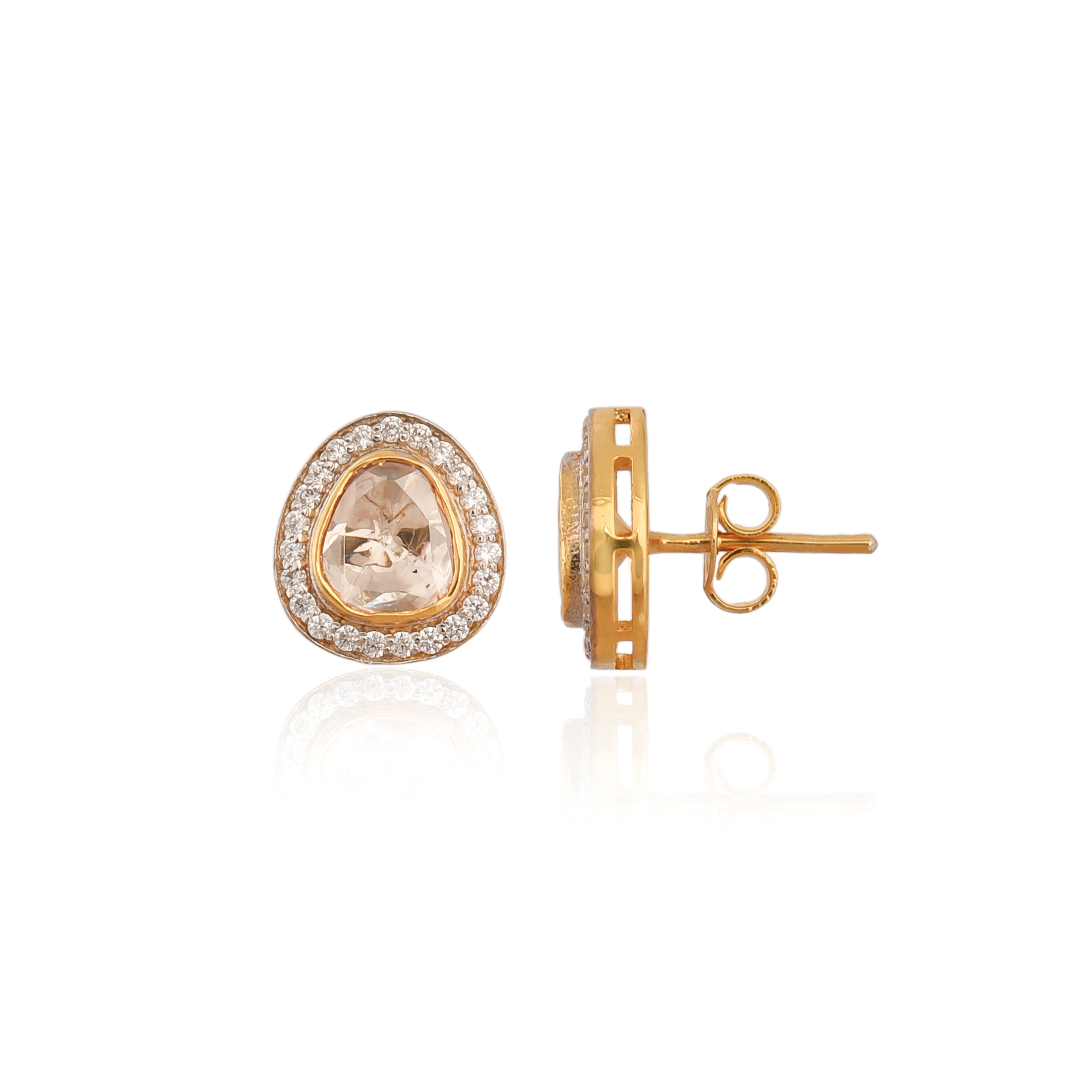Noor Pear Polki Silver Studs