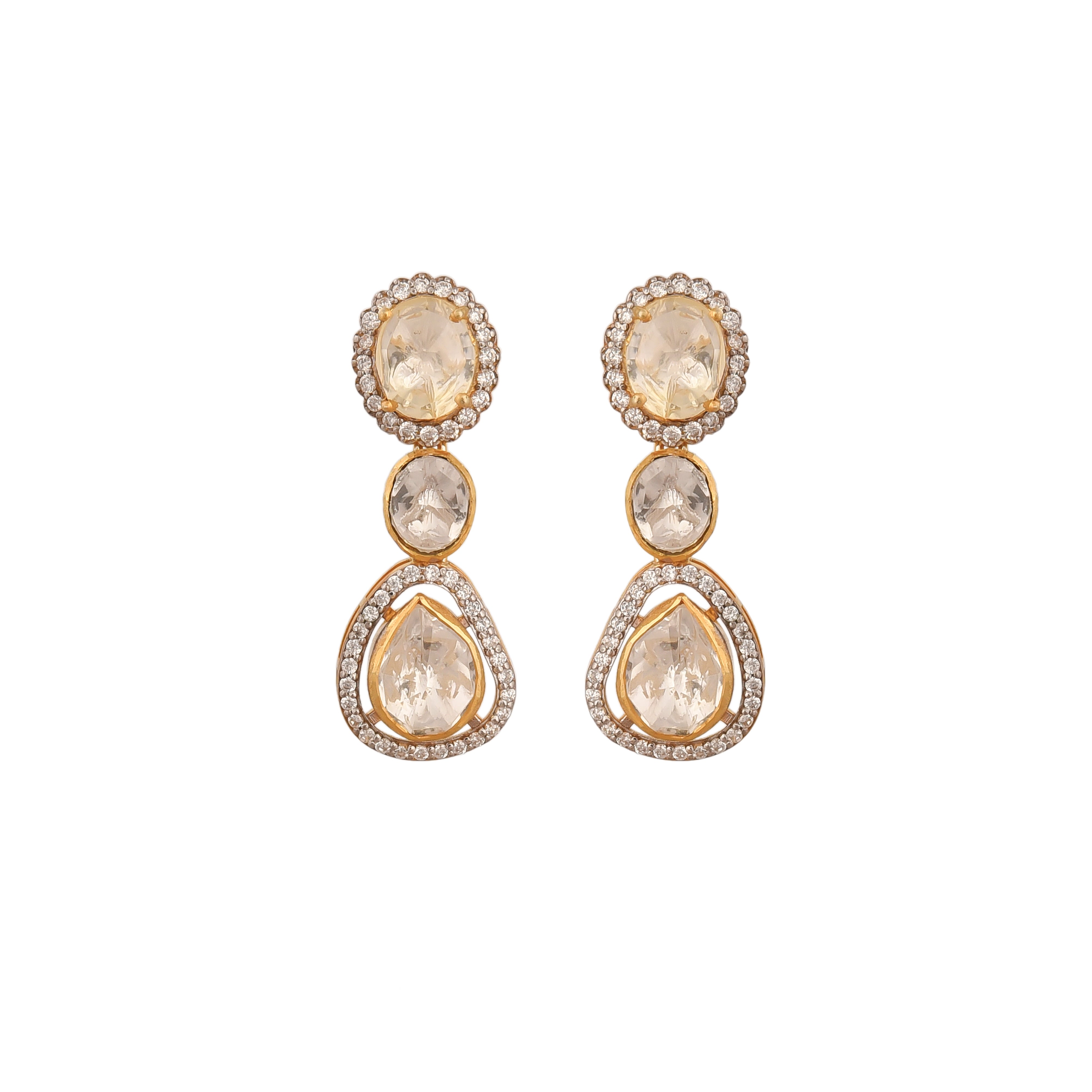 Noor Polki Pear Drop Silver Earrings