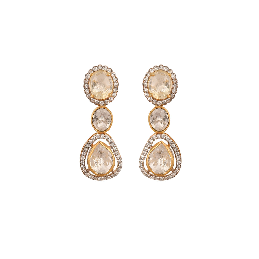 Noor Polki Pear Drop Silver Earrings