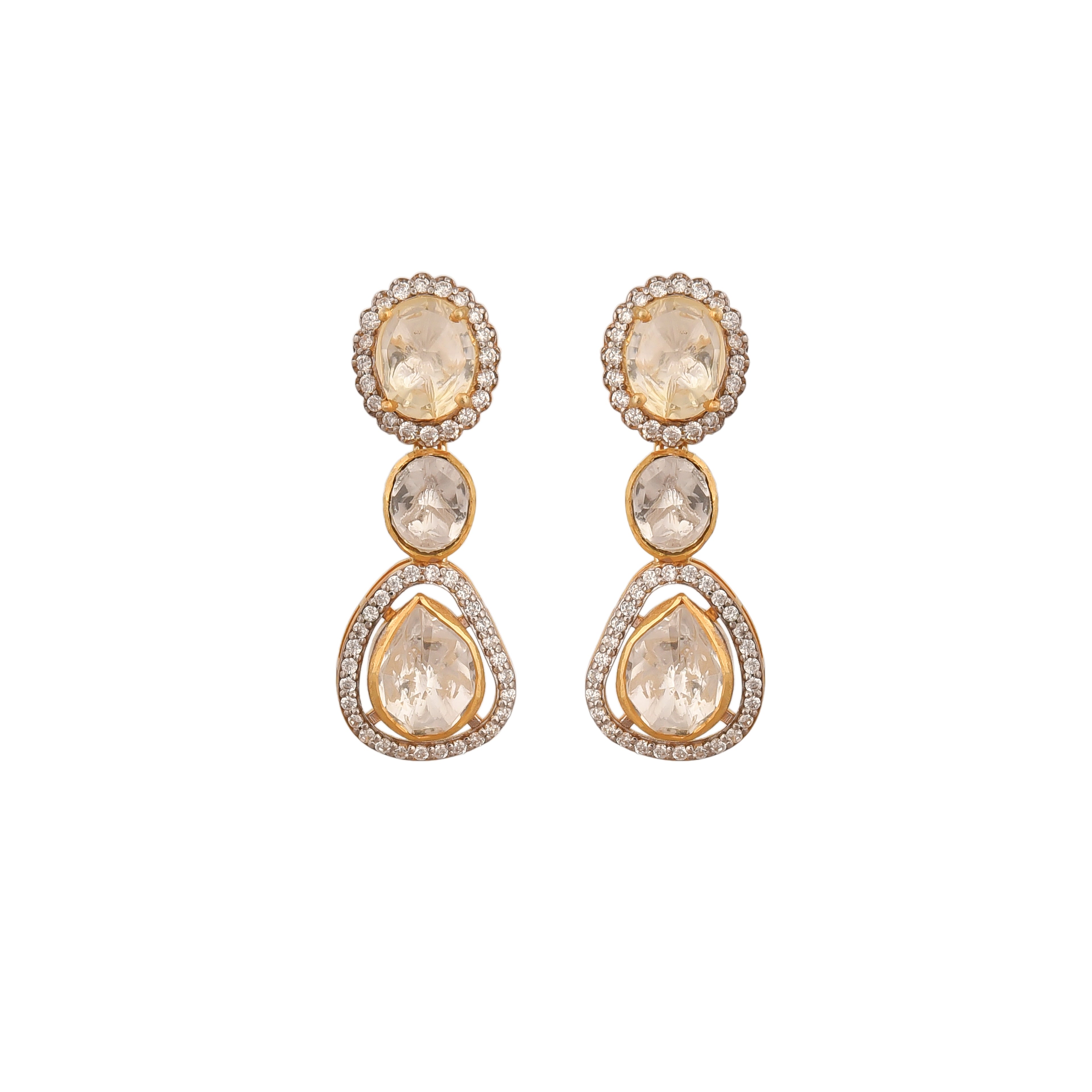 Noor Polki Pear Drop Silver Earrings