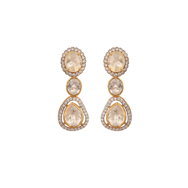 Noor Polki Pear Drop Silver Earrings