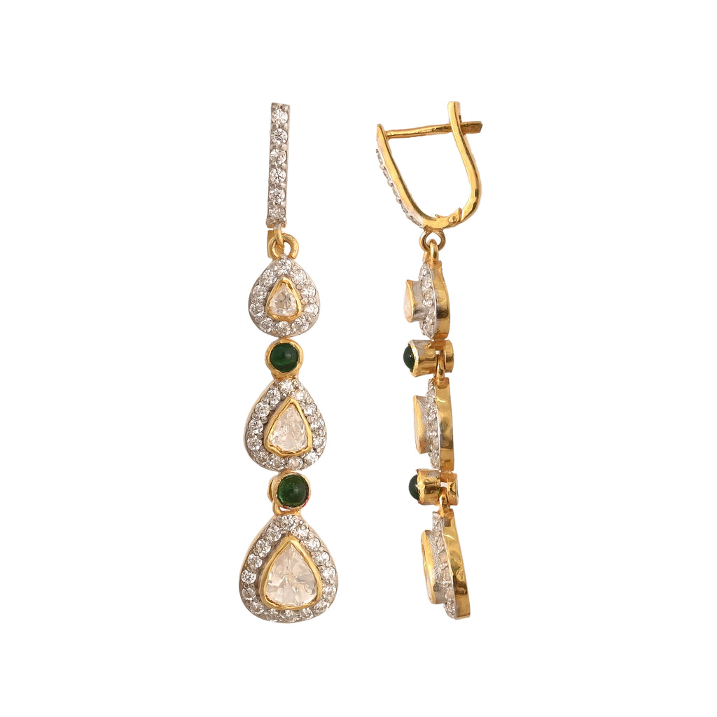 Rain Drops Polki Silver Earrings - Long
