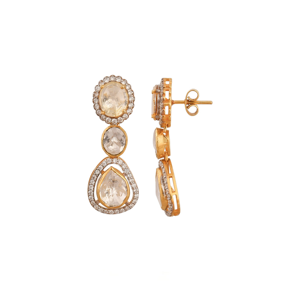 Noor Polki Pear Drop Silver Earrings