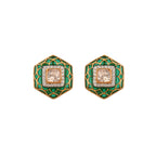 Hexagon Polki & Green Meenakari Silver Studs