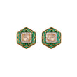 Hexagon Polki & Green Meenakari Silver Studs