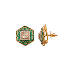 Hexagon Polki & Green Meenakari Silver Studs