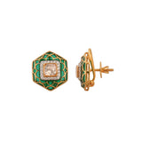 Hexagon Polki & Green Meenakari Silver Studs