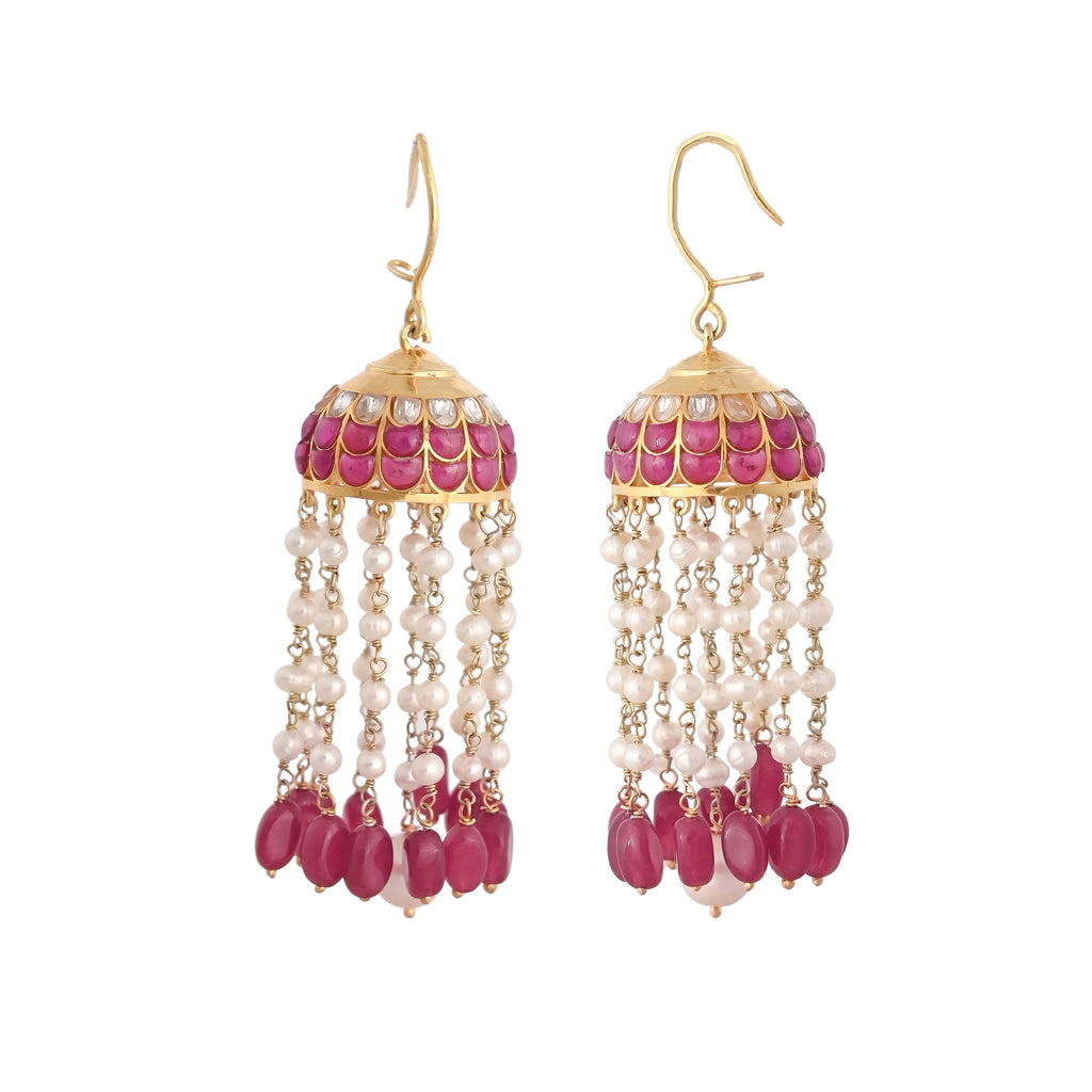 Mehr Ruby, Pearl & Polki Silver Jhumki