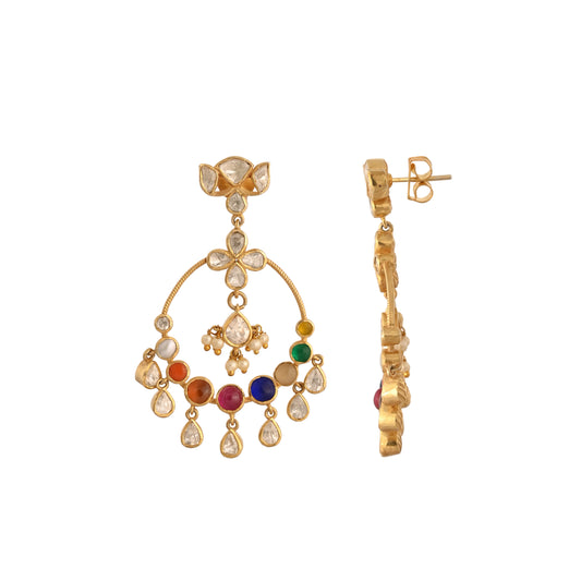 Navratna Silver Chandbali Earrings
