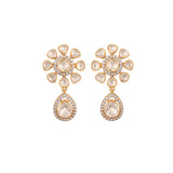 Noor Floral Polki Drop Silver Earrings