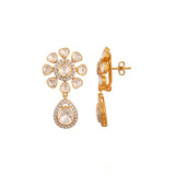 Noor Floral Polki Drop Silver Earrings