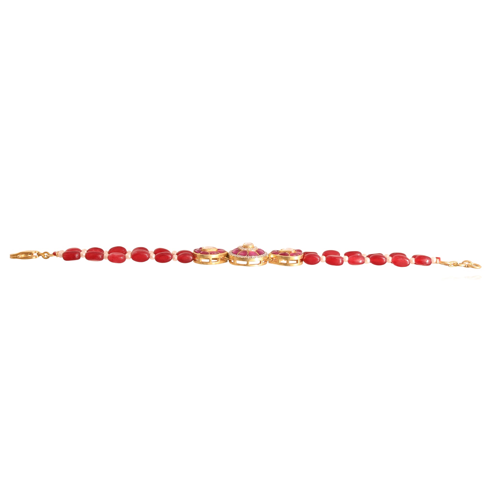 Gul Ruby & Polki Silver Flexible Bracelet - Small