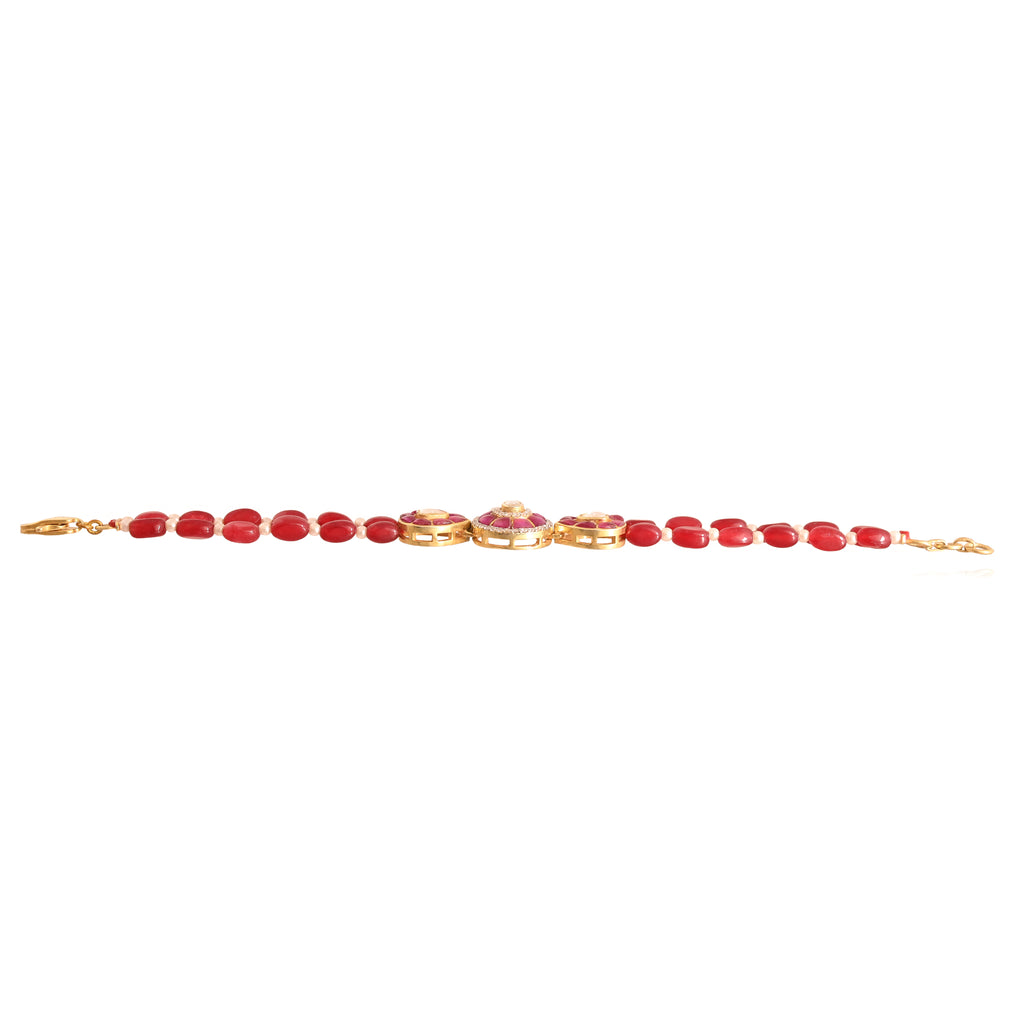 Gul Ruby & Polki Silver Flexible Bracelet - Small