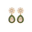 Floral Polki & Green Meenakari Silver Drop Earrings