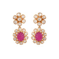 Ruby Drop Floral Silver Earrings