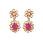 Ruby Drop Floral Silver Earrings