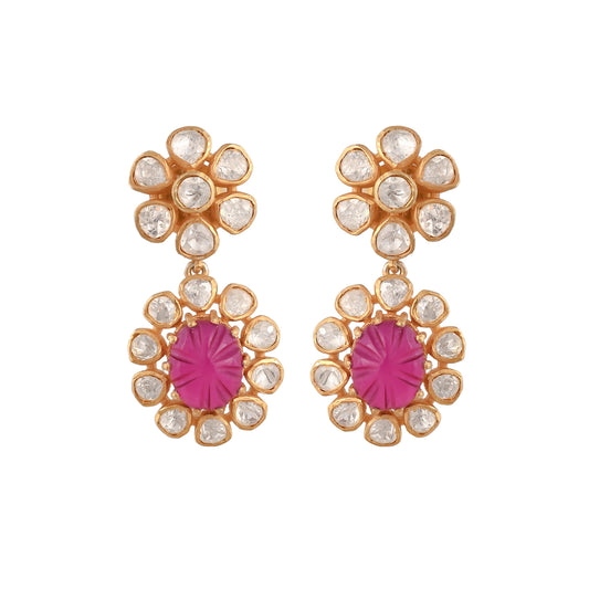 Ruby Drop Floral Silver Earrings