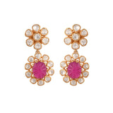 Ruby Drop Floral Silver Earrings