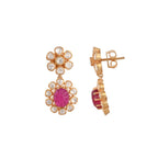 Ruby Drop Floral Silver Earrings