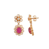 Ruby Drop Floral Silver Earrings
