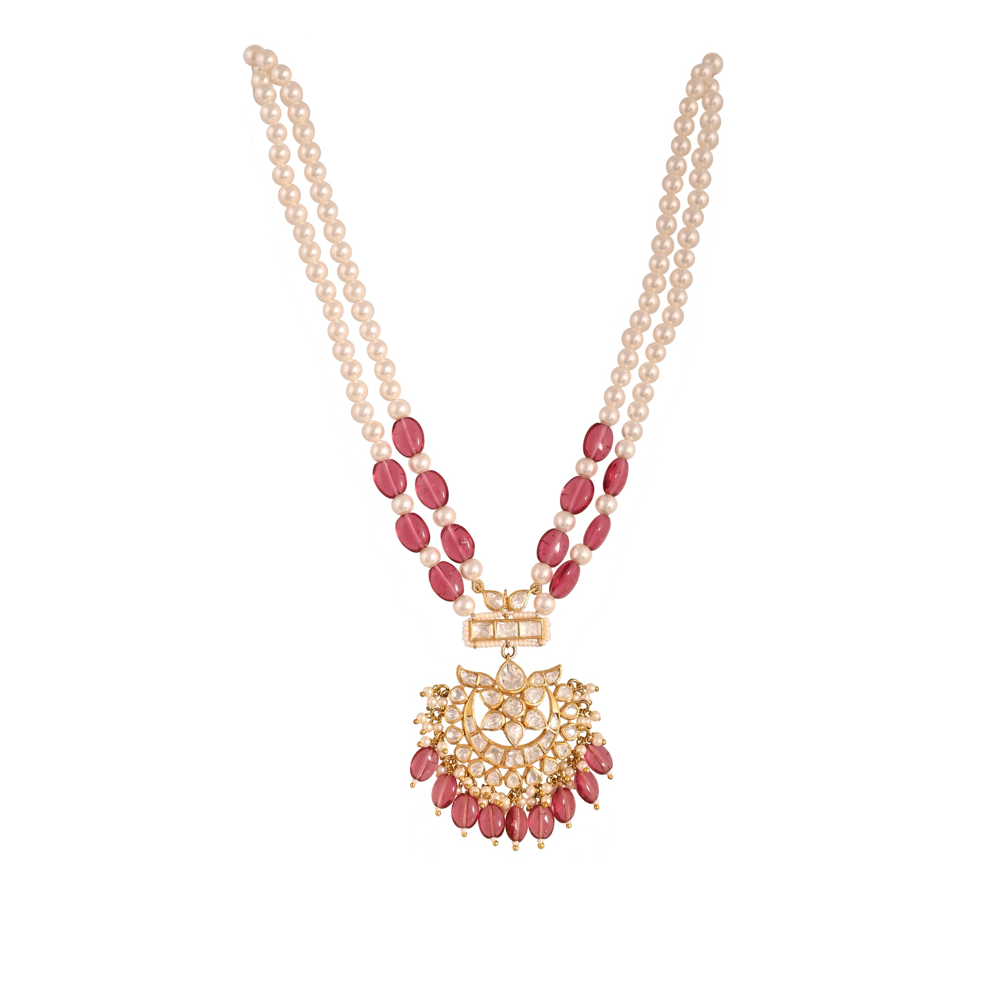Gulnaar Ruby & Polki Silver Pearl Necklace