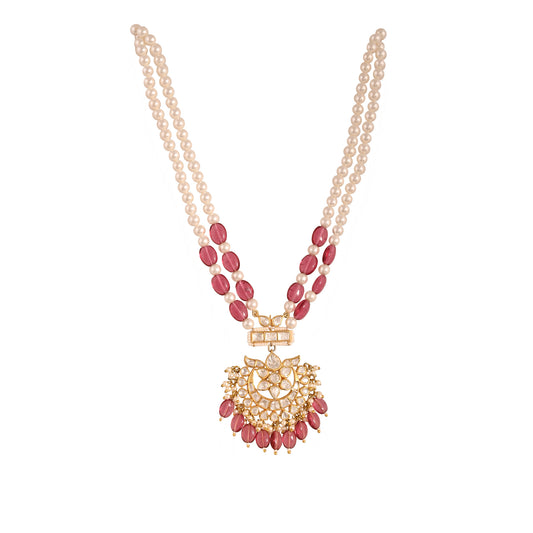 Gulnaar Ruby & Polki Silver Pearl Necklace Set