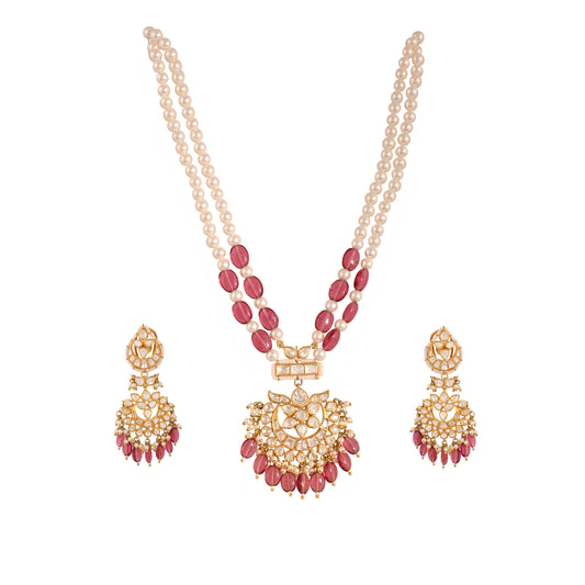 Gulnaar Ruby & Polki Silver Pearl Necklace Set