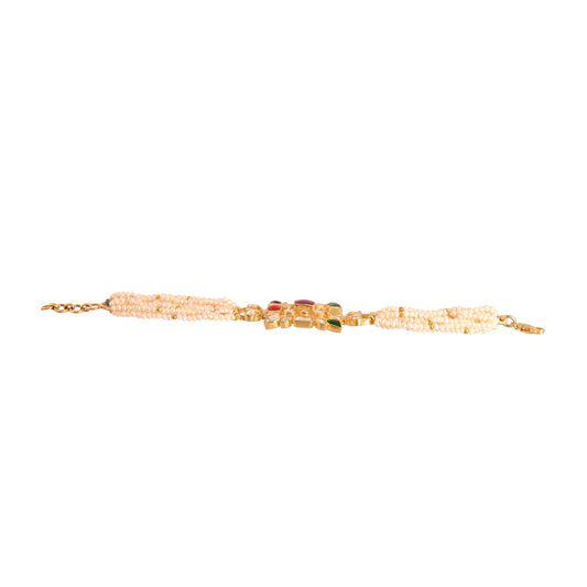 Navratna Silver Flexible Bracelet with Pearls