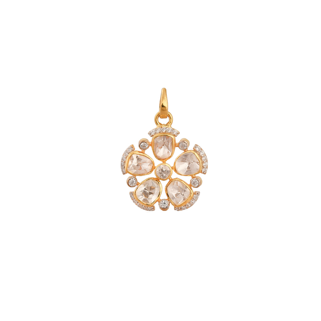 Noor Floral Polki Silver Pendant Set