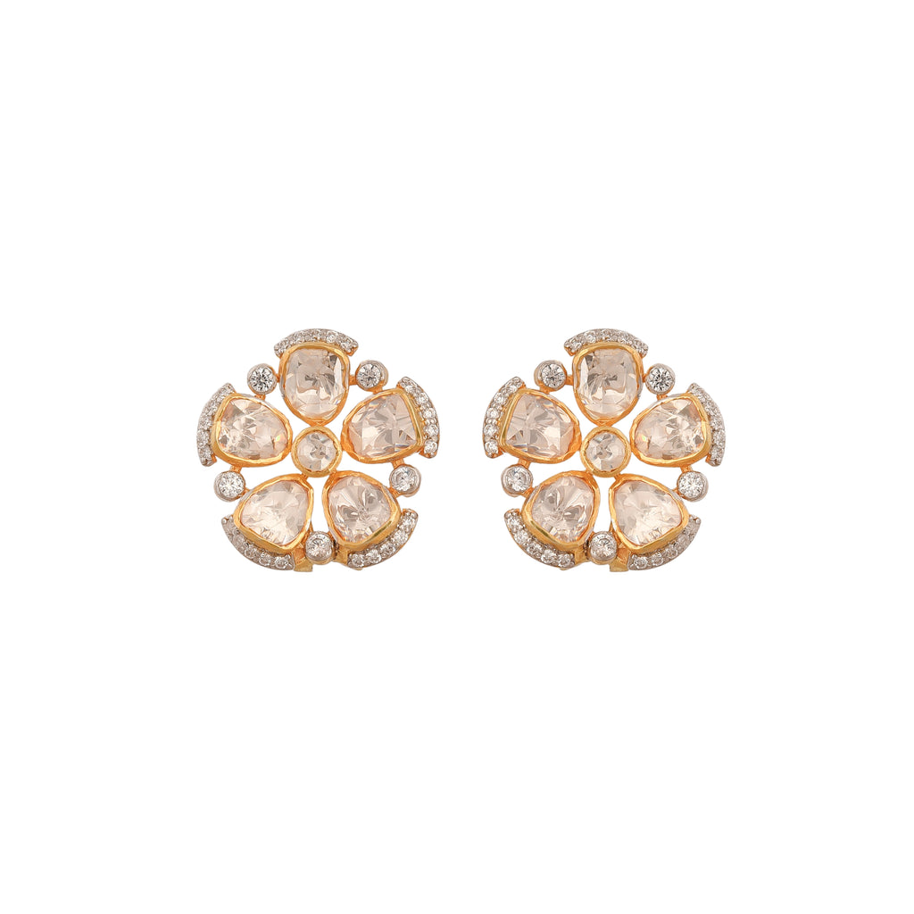 Noor Floral Polki Silver Pendant Set