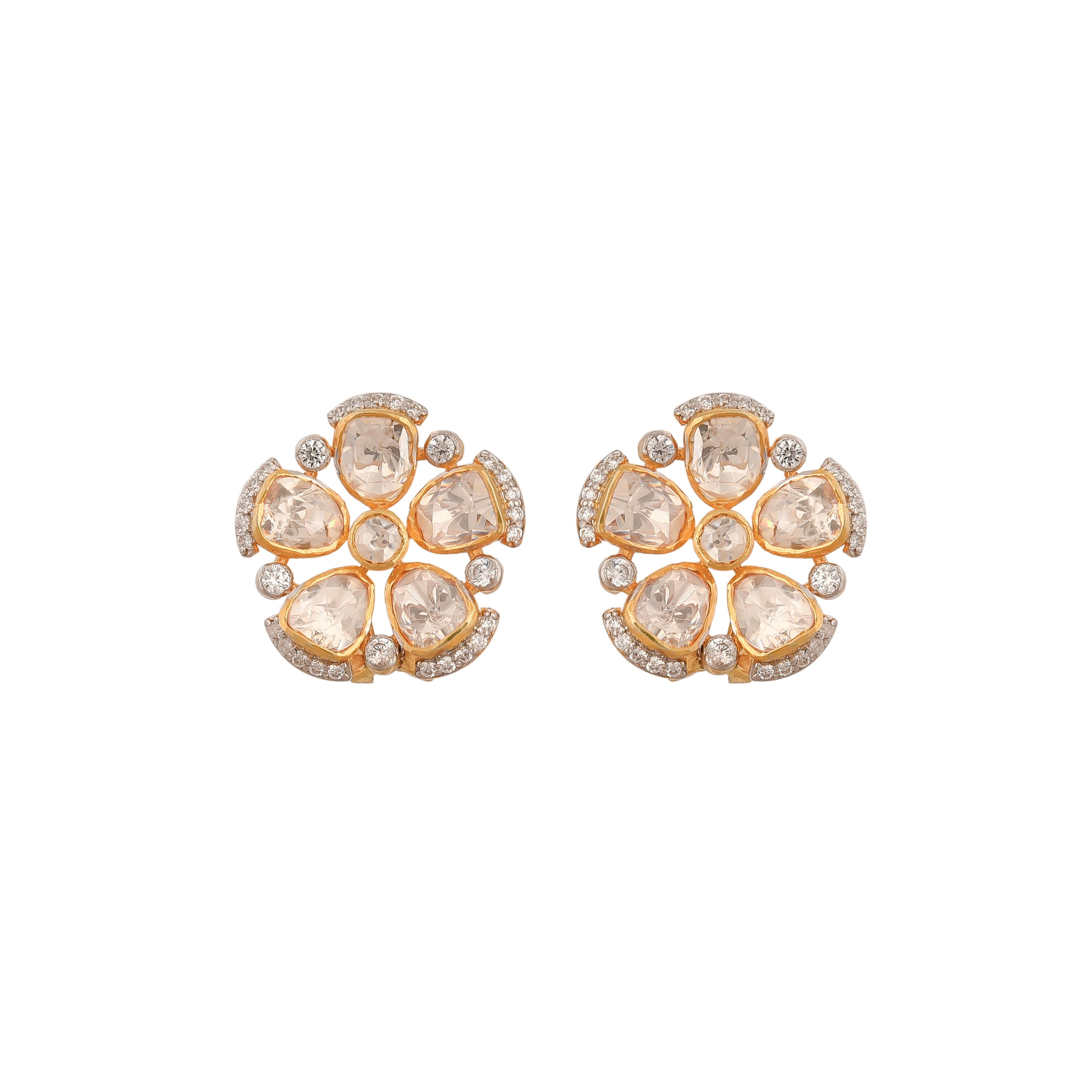 Noor Floral Polki Silver Pendant Set