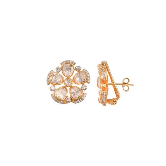 Noor Floral Polki Silver Earrings