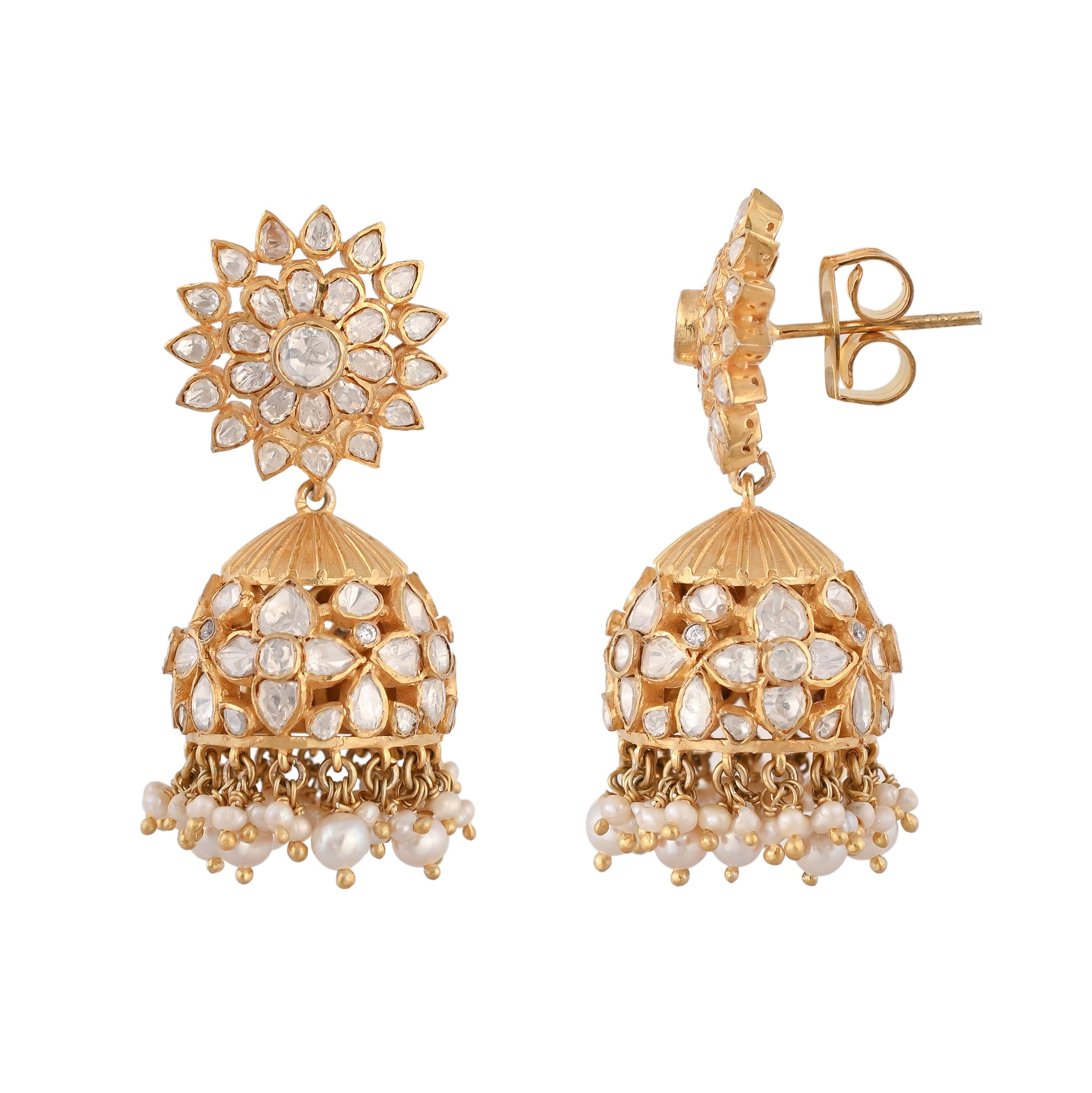 Noor Polki & Pearl Silver Jhumki Earrings
