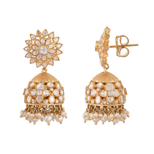 Noor Polki & Pearl Silver Jhumki Earrings