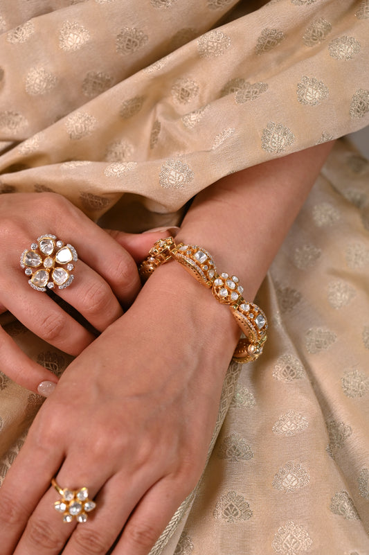 Noor Flower Polki Silver Ring