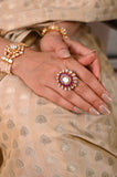 Gul Ruby & Polki Floral Silver Ring