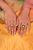 Floral Emerald & Polki Silver Ring