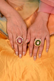 Gul Ruby & Polki Floral Silver Ring
